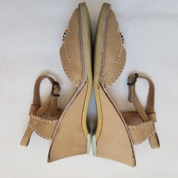 Vintage 70s 80s Womens 6.5 Nine 9 West Native American Inspired Leather Wedge - Picture 5 of 12